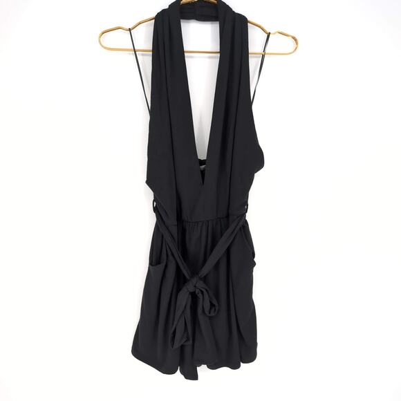 Krisa Revolve Black Siro Micro Modal Halter Romper with Pockets - Size M - NWT - Picture 11 of 13